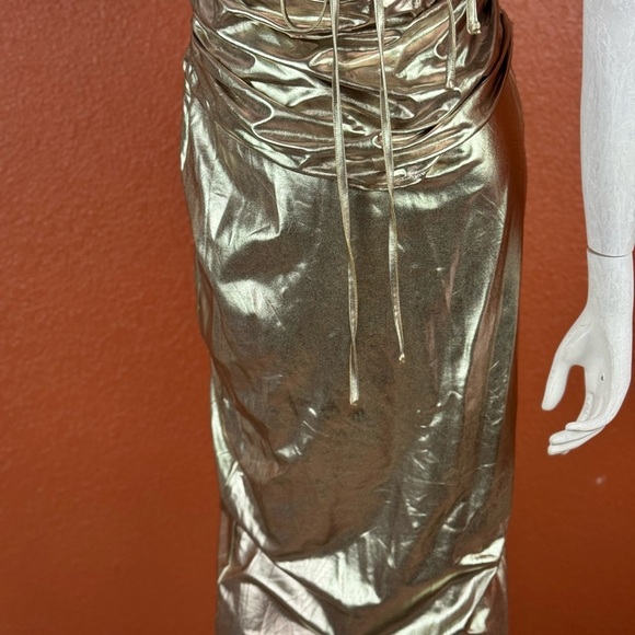 CHERLEY Women's Lucie Metallic Ruched & Cutout Midi Dress in Gold Size S.  B36 - Picture 7 of 14